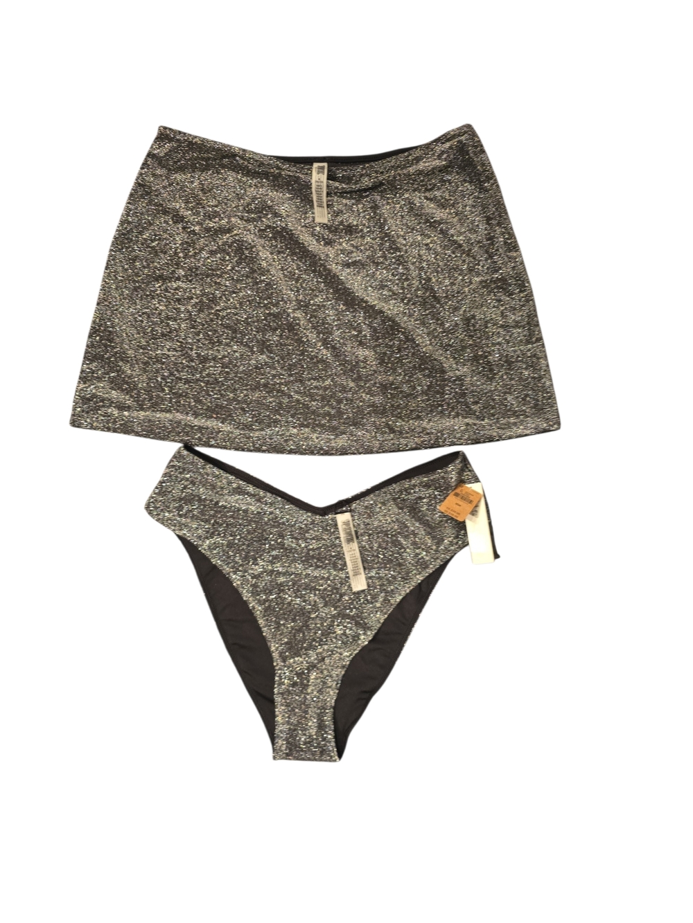 PINK Victoria's Secret Metallic Silver Bikini Set with Skirt